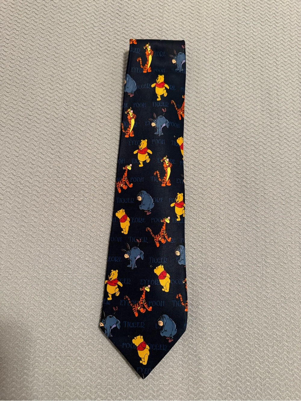 Winnie the Pooh Character Vintage silk Tie -Navy with Yellow & Orange Characters